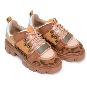 FARM Rio Leopard-Trim Chunky Sneakers in Brown, Peach, Tan